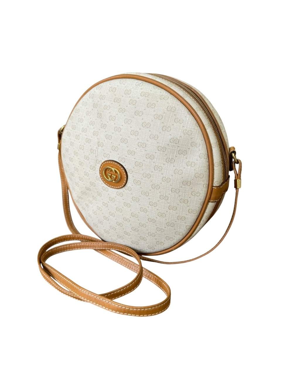 GUCCI Micro GG Supreme Crossbody Vintage Round Canteen Cream Shoulder Bag - Picture 4 of 16